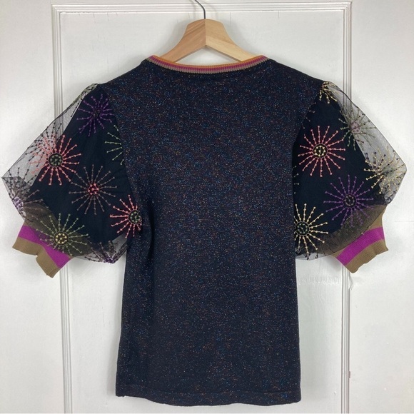 Anthropologie Blank London Elveena Embroidered Puff Sleeve Knit Top - Picture 7 of 9